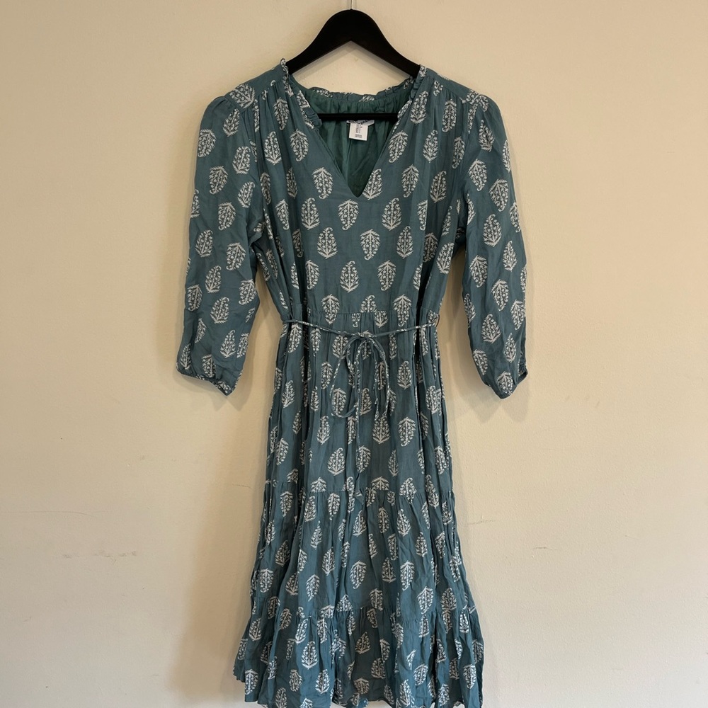 Lucky Brand Green Midi Sundress with V-Neck and 3/4 Sleeves - Picture 2 of 6